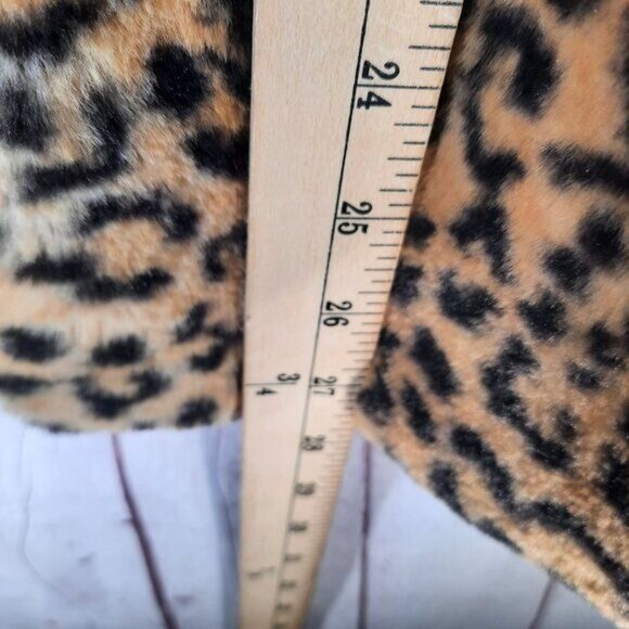 Inc Faux Fur Long Vest Women's Animal Print Leopard Tan Black - Picture 9 of 12